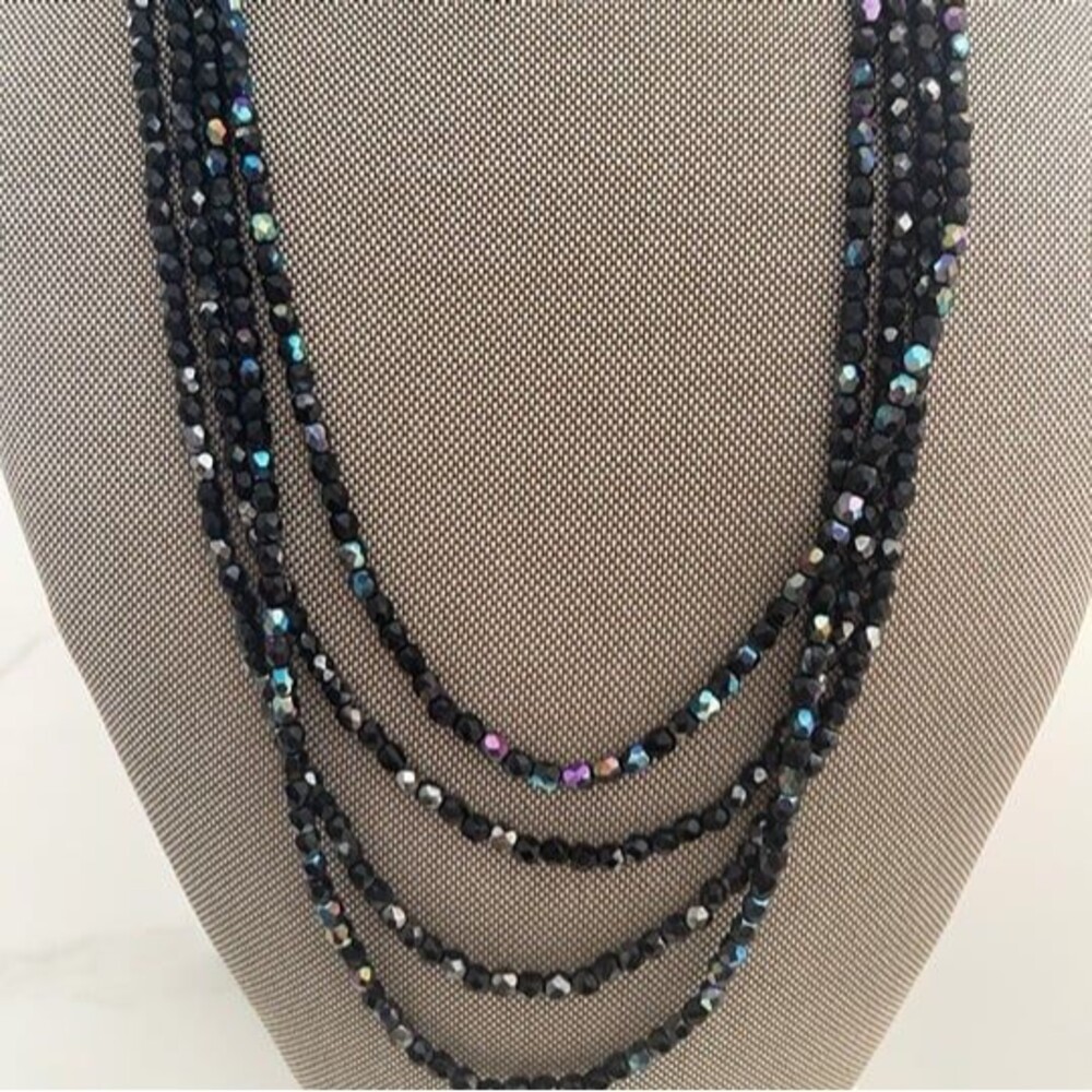 2 LONG BLACK/BLUE BEADED NECKLACE